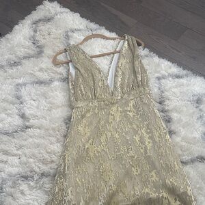 SHEIN | Dresses | Xl 2ish Shein Gold Stretch Sequintinsel Capstrap Gown  With Molded Bust | Poshmark